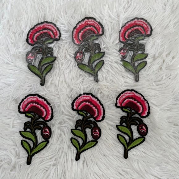 Flower Patches Lot of 6 Patches Red/Green Embroidery Iron On Patches Set of 6 - Picture 5 of 10